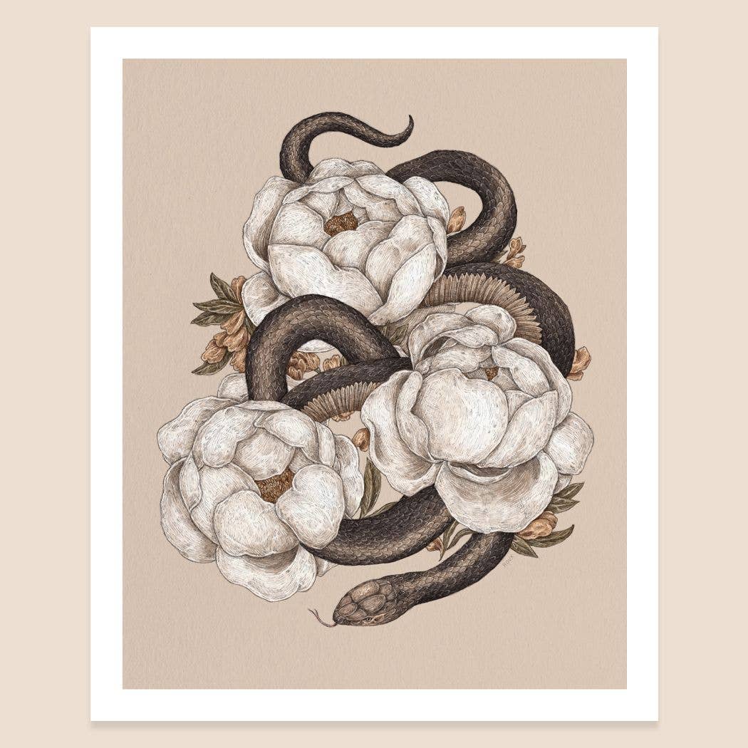 Snake and Peonies Print