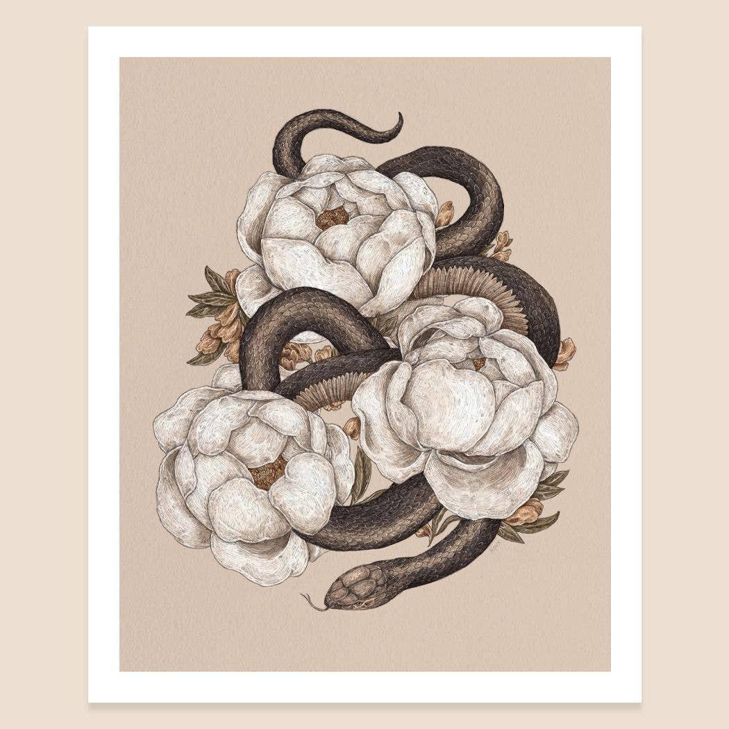 Snake and Peonies Print.