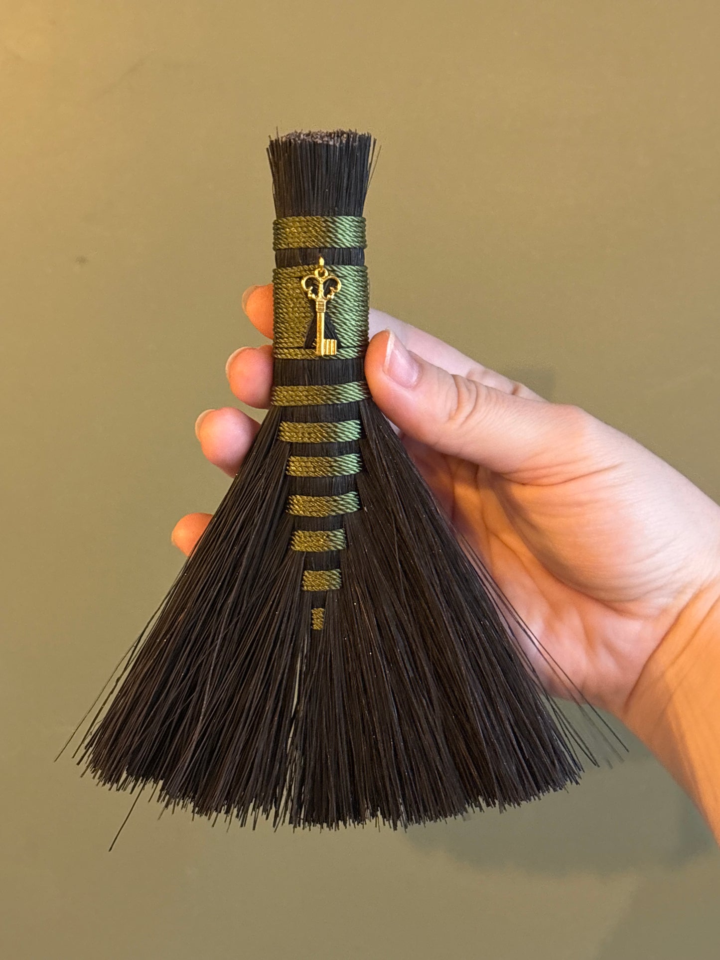 Black & Green Handbroom with Key Talisman - 6”