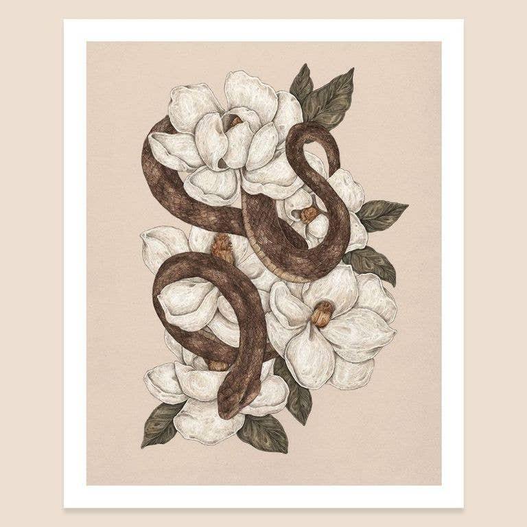 Snake and Magnolias Print.