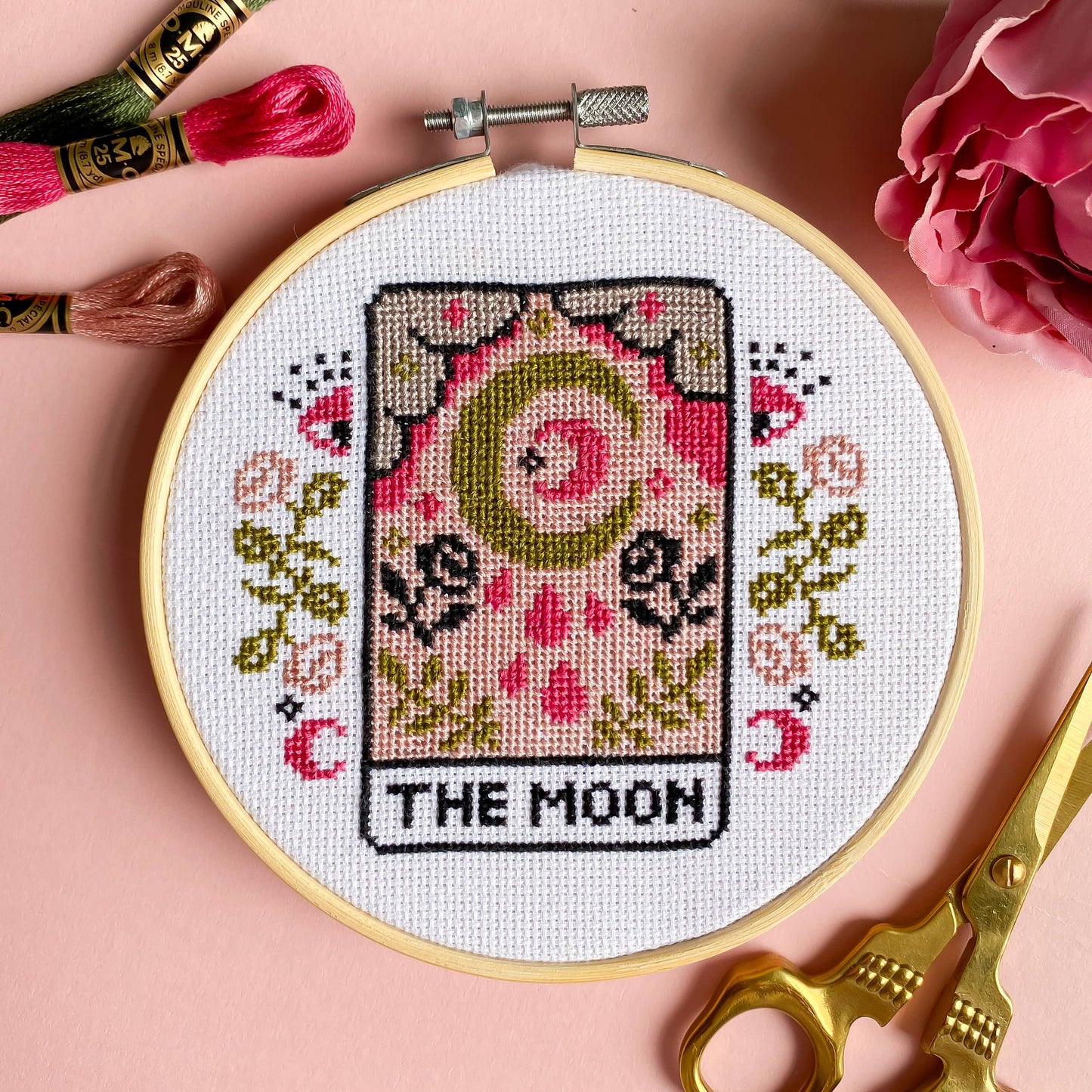 The Moon Tarot Card Cross Stitch Kit.