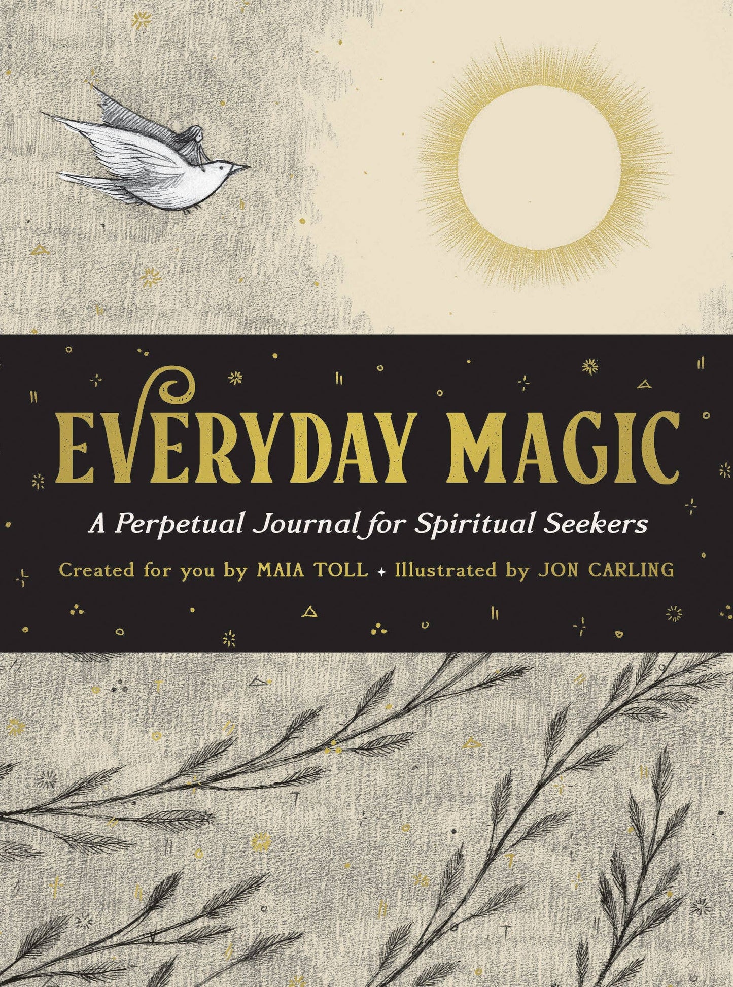 Cover of 'Everyday Magic' journal with illustrations of a bird, sun, and branches on a textured background.