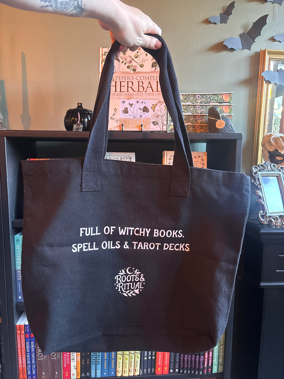Tote Bag - Full of Witchy Books, Spell Oils & Tarot Decks
