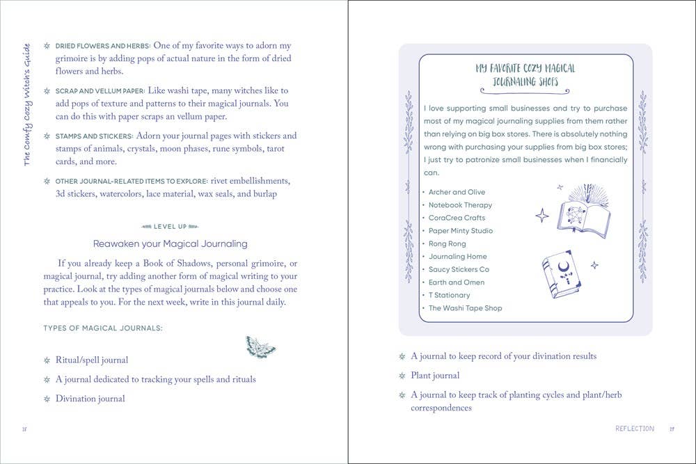 Open book with text and illustrations on a white background