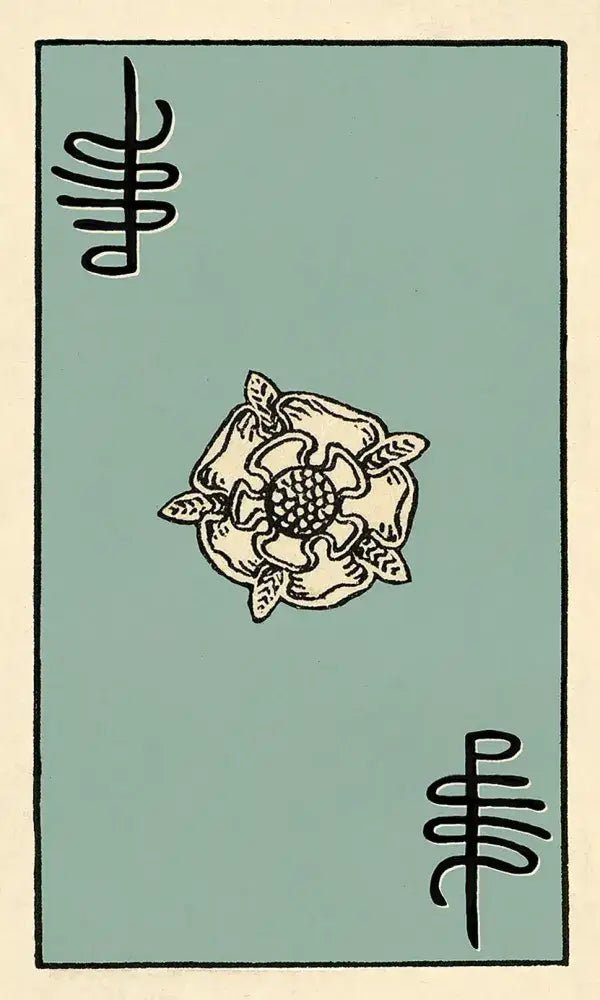 Decorative card with a floral design and stylized leaves on a light blue background