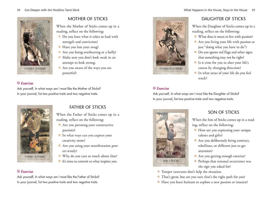 Page from a book or guide with tarot card illustrations and text on 'Sticks' cards.