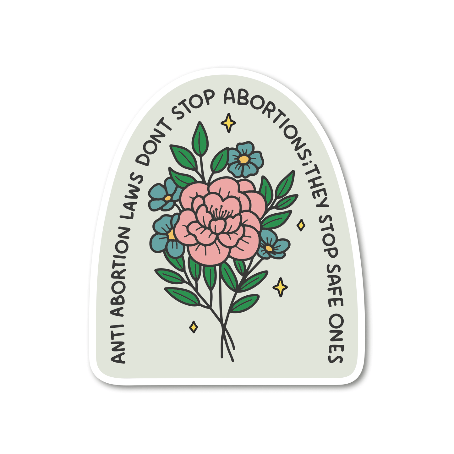 Sticker with floral design and text on a white background