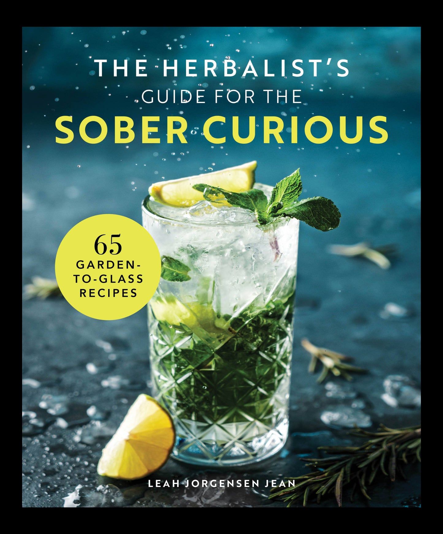 Book cover of 'The Herbalist's Guide for the Sober Curious' with a cocktail and herbs on a dark background.