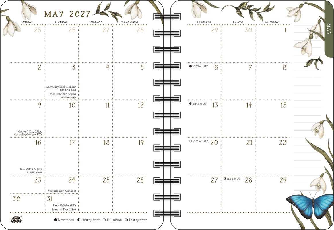 Calendar for May 2027 with floral and butterfly designs on a white background