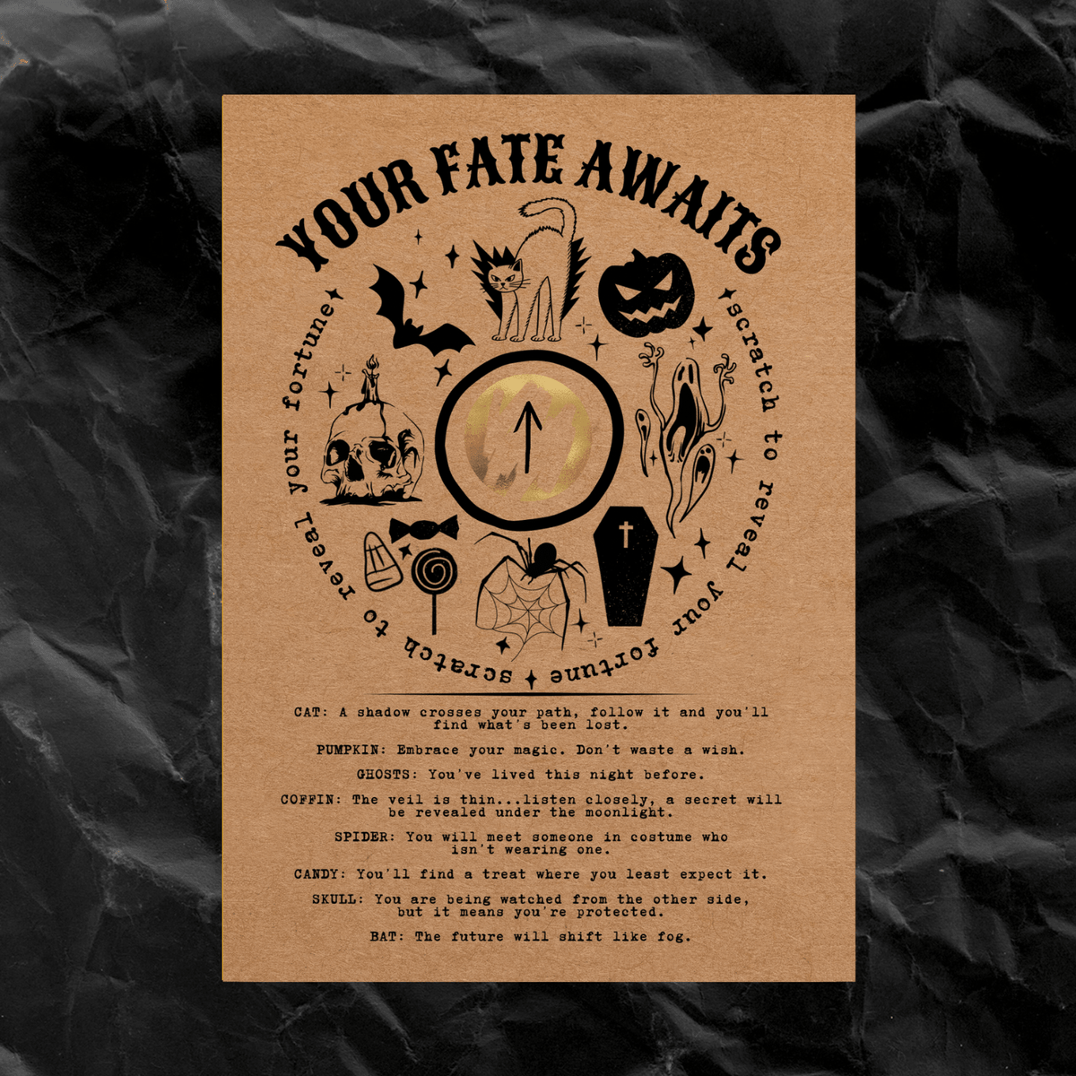 "YOUR FATE AWAITS" Halloween Scratch Off Fortune