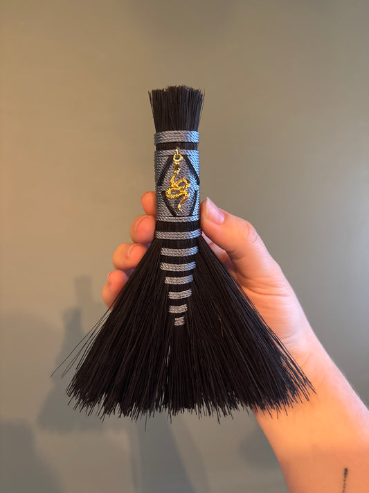 Black & Blue Handbroom with Snake Talisman - 6”