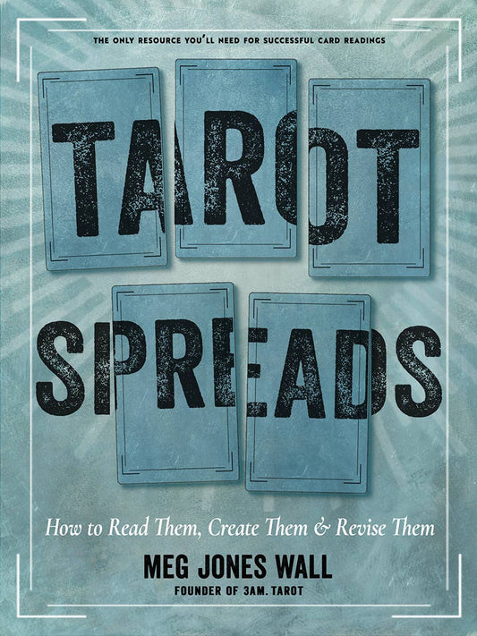 Book cover of 'Tarot Spreads' by Meg Jones Wall with tarot card design elements.