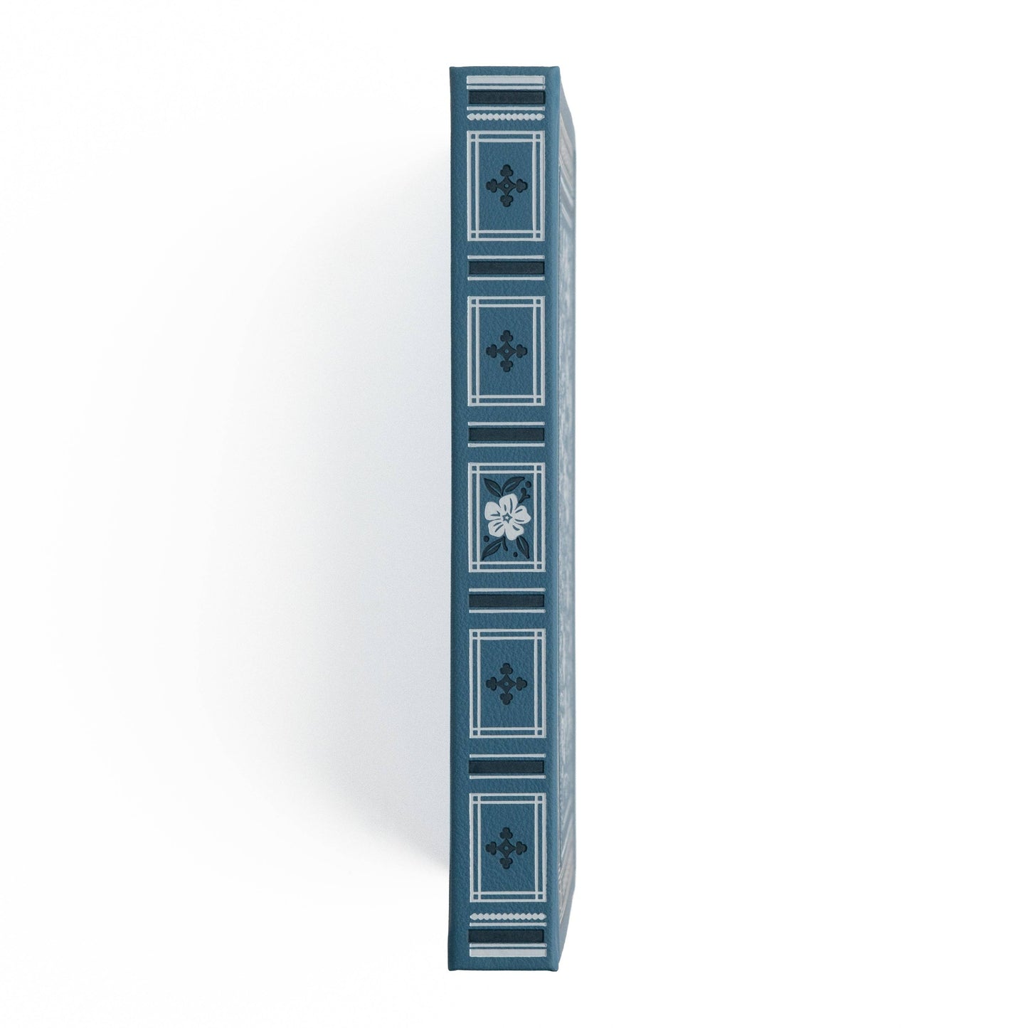 Blue decorative box with floral patterns on a white background