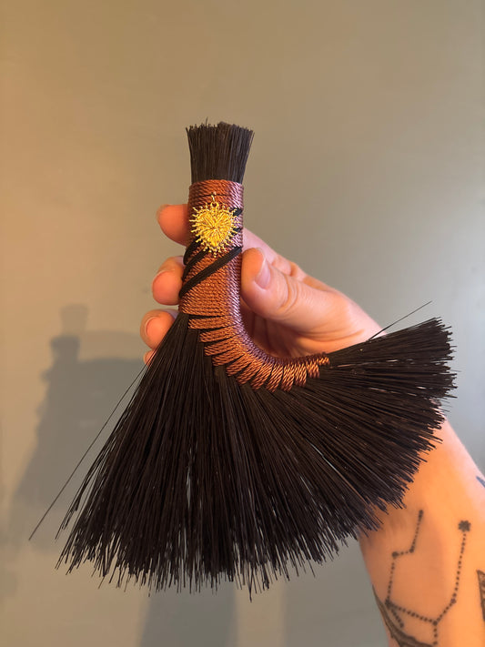 Black & Copper Handbroom with Heart Talisman - 6”