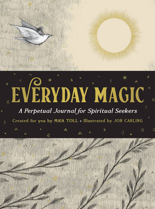 Cover of 'Everyday Magic' journal with illustrations of a bird, sun, and branches on a textured background.