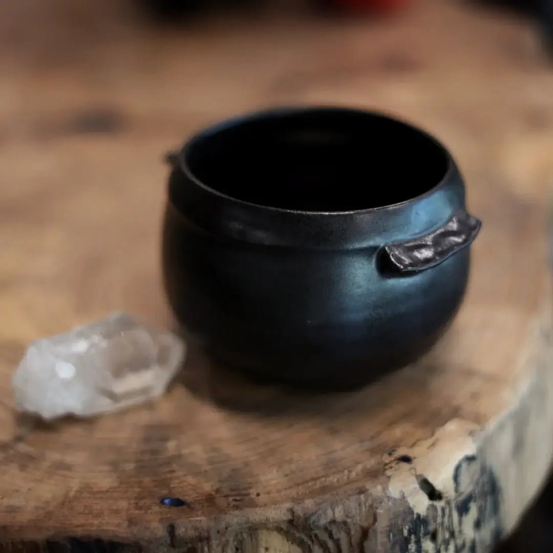 Handmade Black Cauldron Bowl .