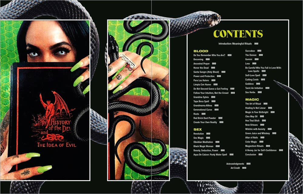 Product packaging with snake design, text, and a woman's hand holding a book titled 'The History of the World'.