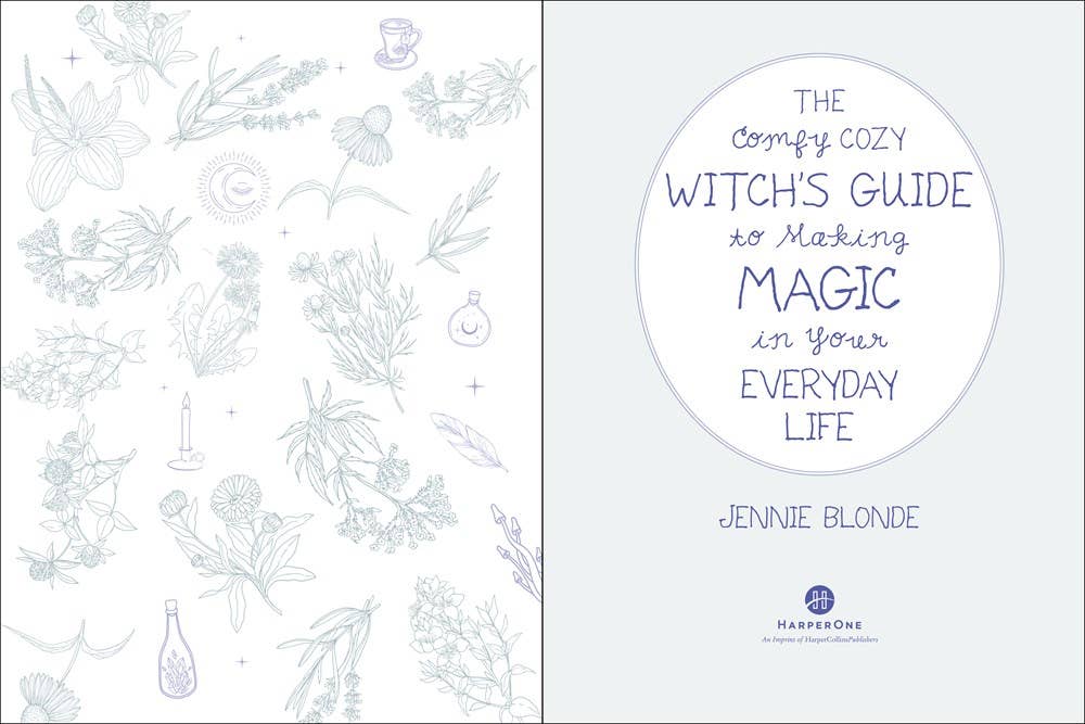 Book cover of 'The Comfy Cozy Witch's Guide to Making Magic in Your Everyday Life' by Jennie Blonde with floral illustrations.