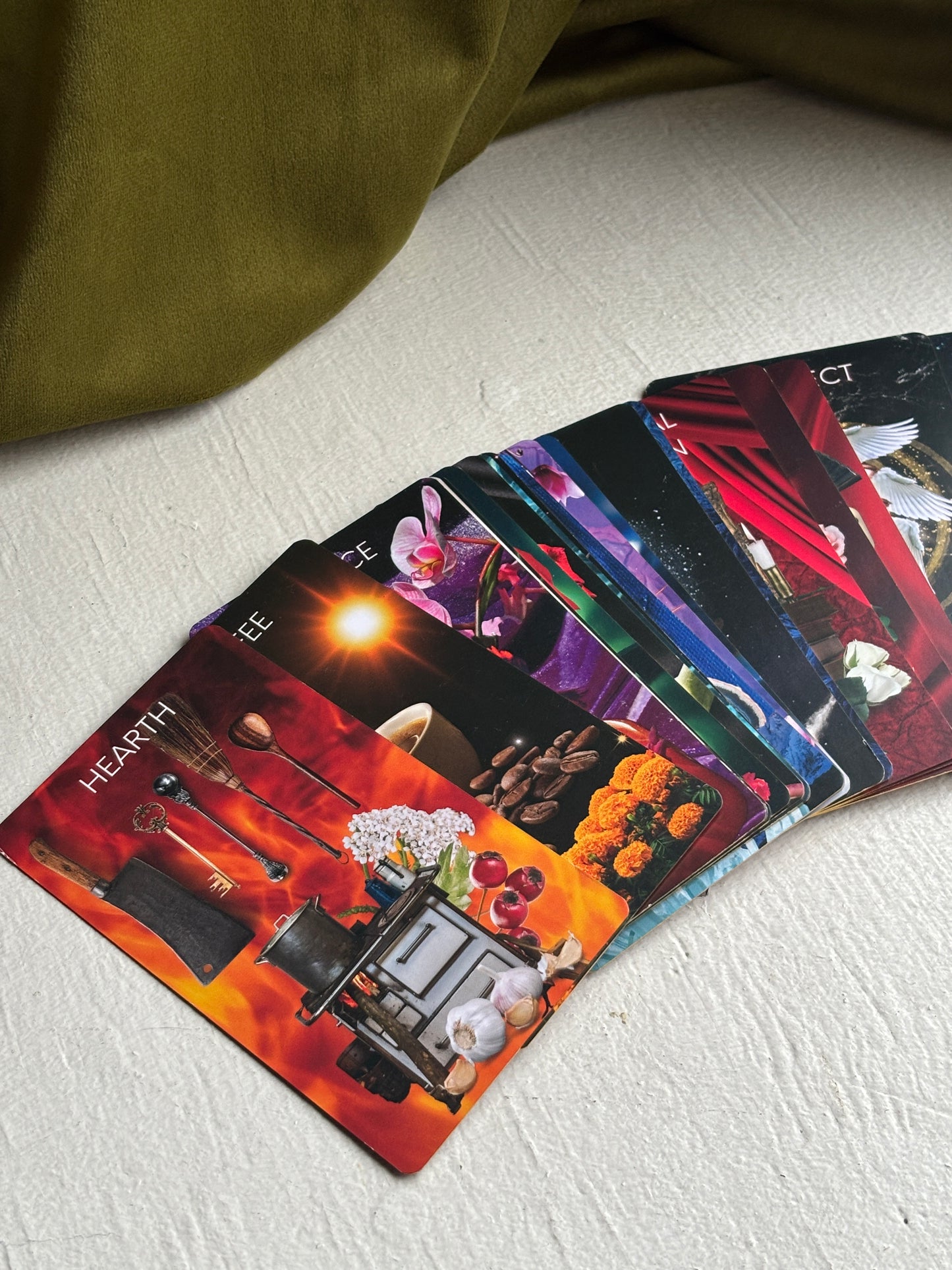 Cards from the Offerings Oracle deck on a white background.