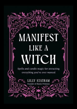 Book cover of 'Manifest Like a Witch' with decorative purple border and black background