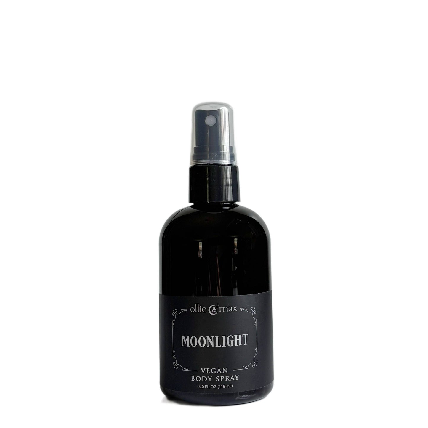 Black body spray bottle labeled 'Moonlight' on a white background