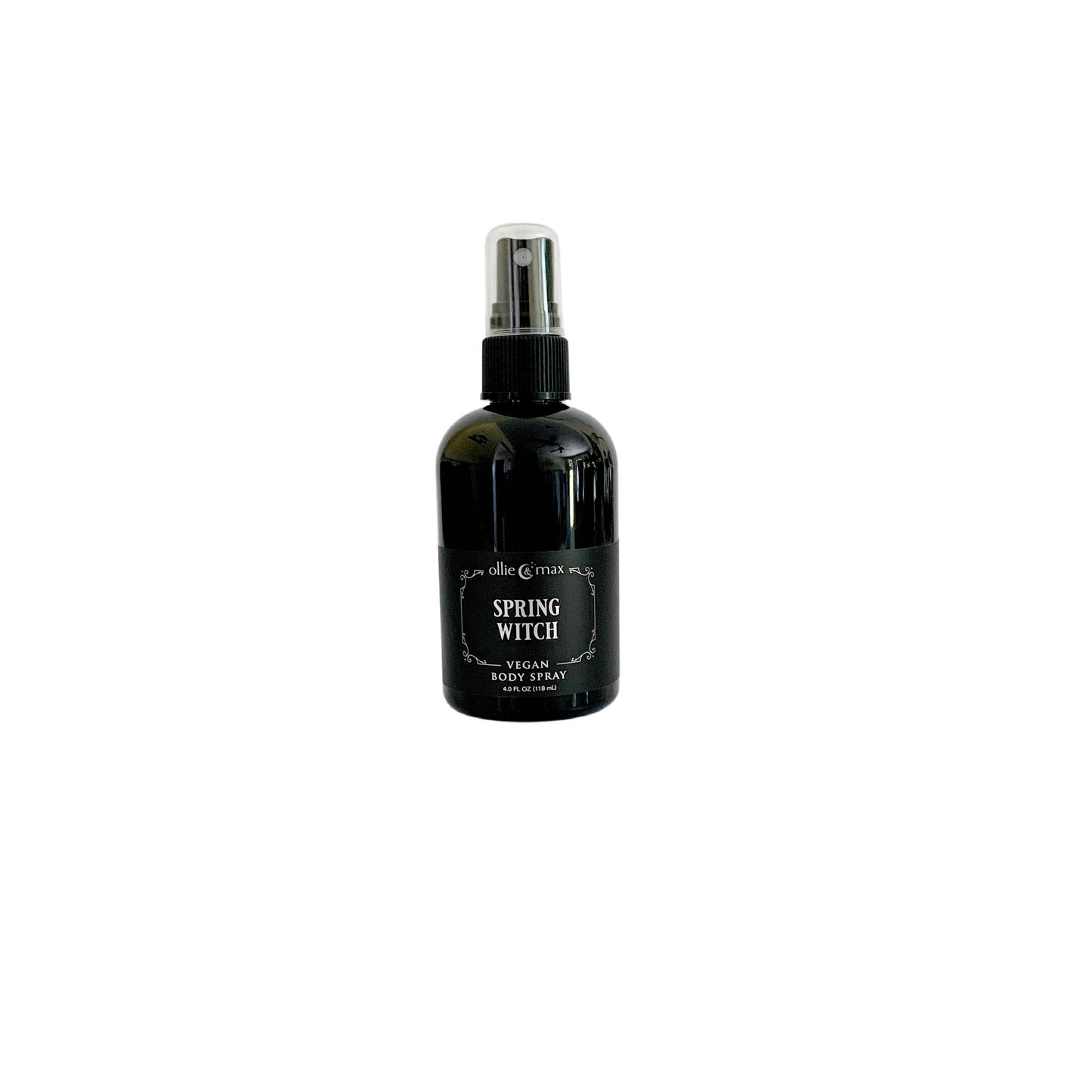 Black spray bottle labeled 'Spring Witch' on a white background
