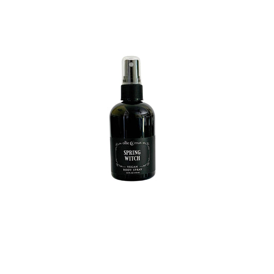 Black spray bottle labeled 'Spring Witch' on a white background