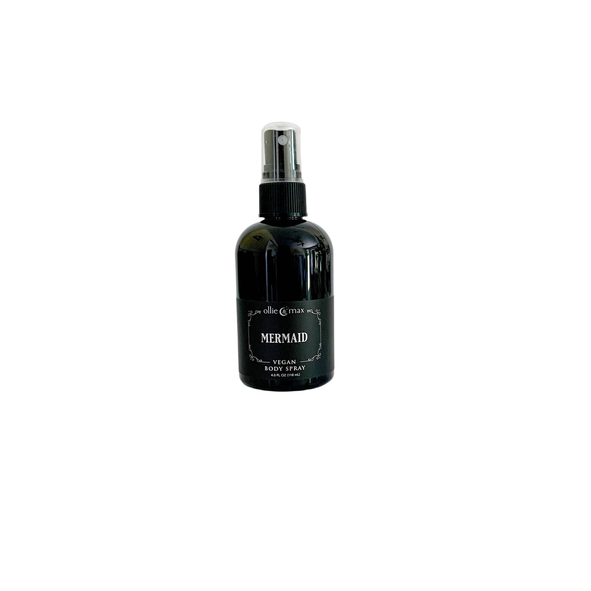 Black spray bottle labeled 'Mermaid' on a white background