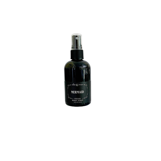 Black spray bottle labeled 'Mermaid' on a white background