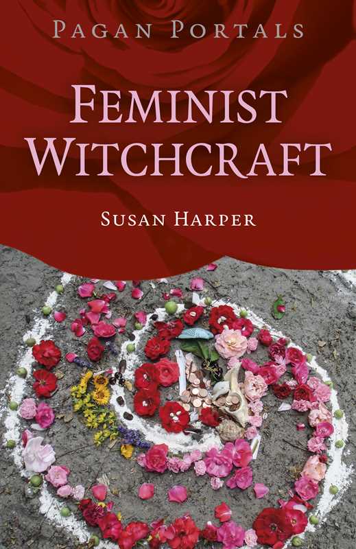 Book cover of 'Feminist Witchcraft' by Susan Harper with a floral design on a red background