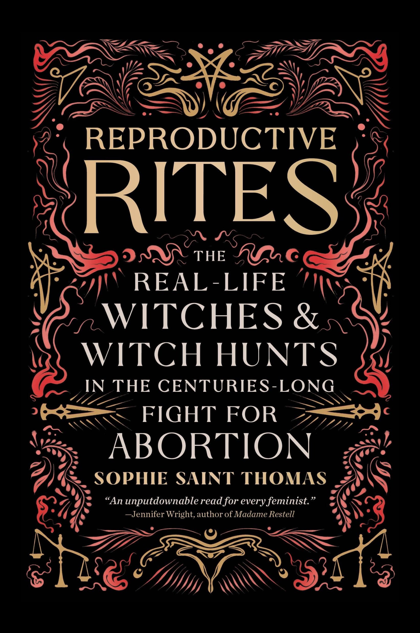 Book cover of 'Reproductive Rites' with decorative text and symbols on a black background