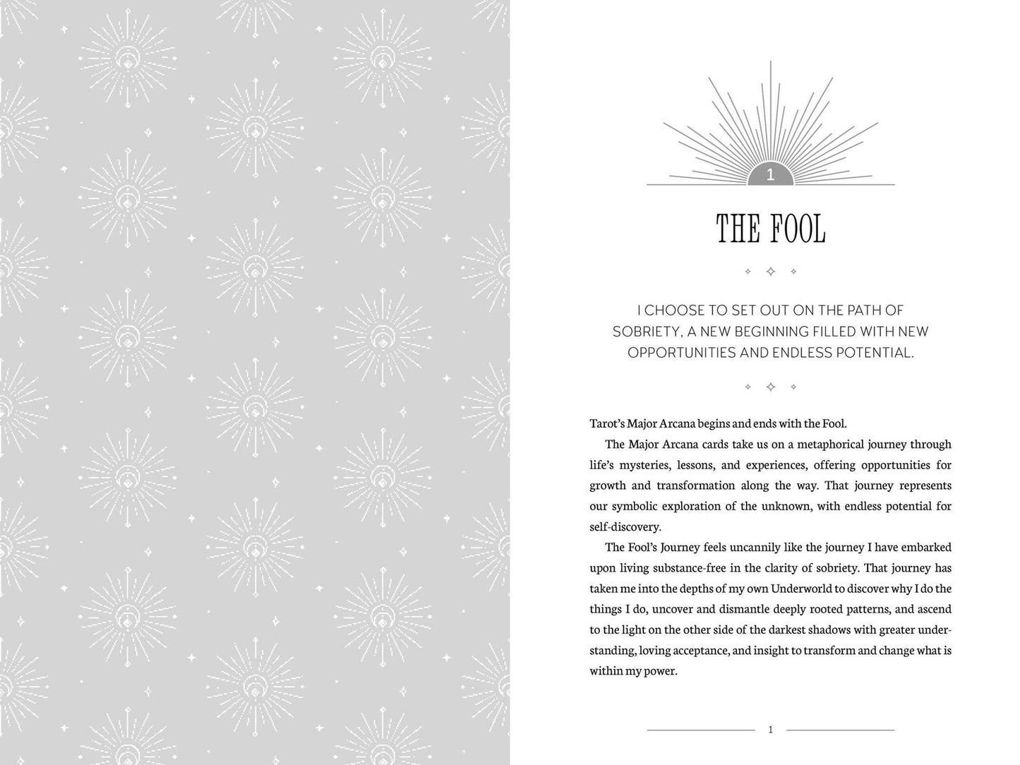 Page from Sober Magic book titled 'The Fool' with text and decorative elements on a gray background.