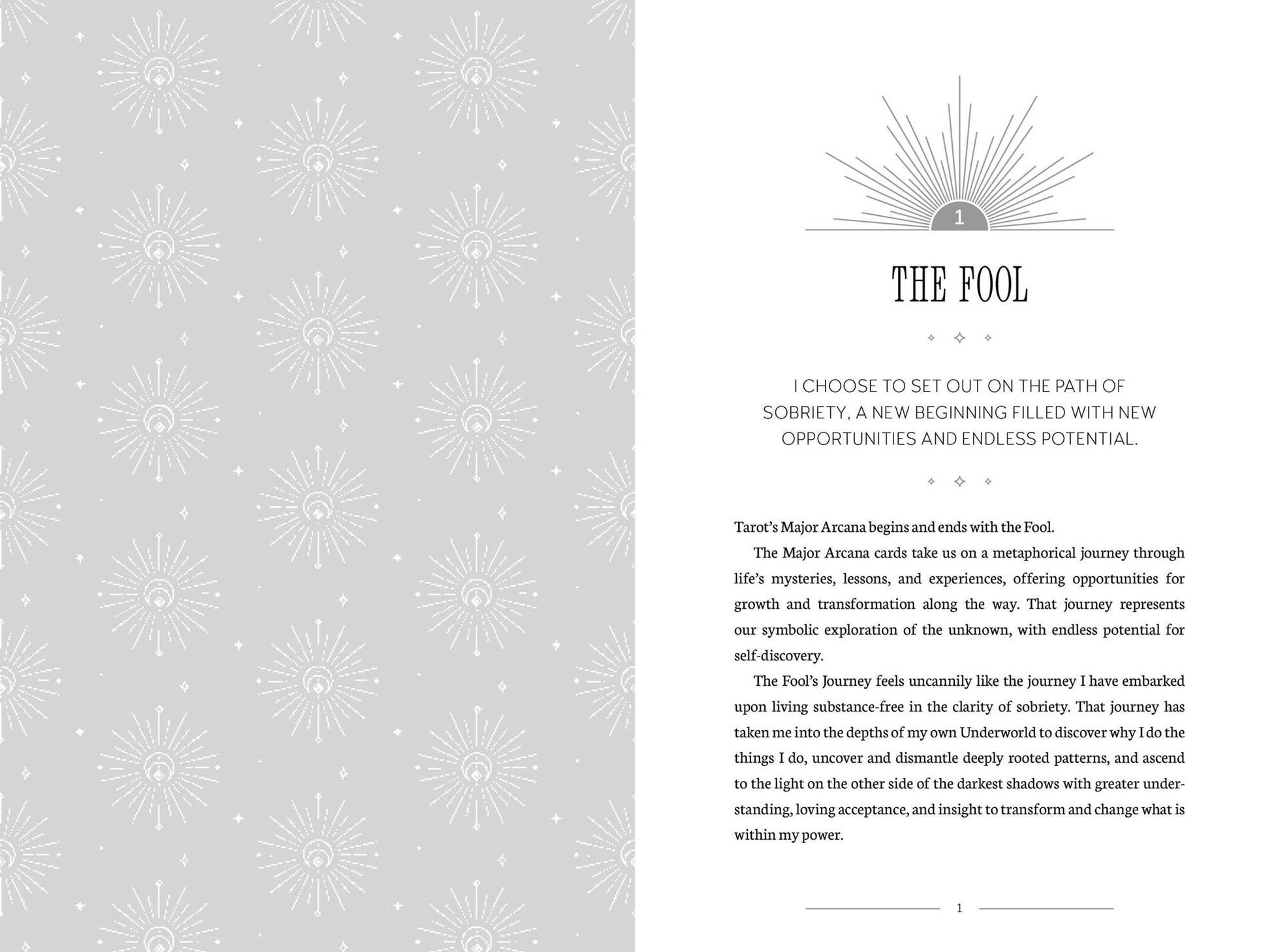 Page from Sober Magic book titled 'The Fool' with text and decorative elements on a gray background.