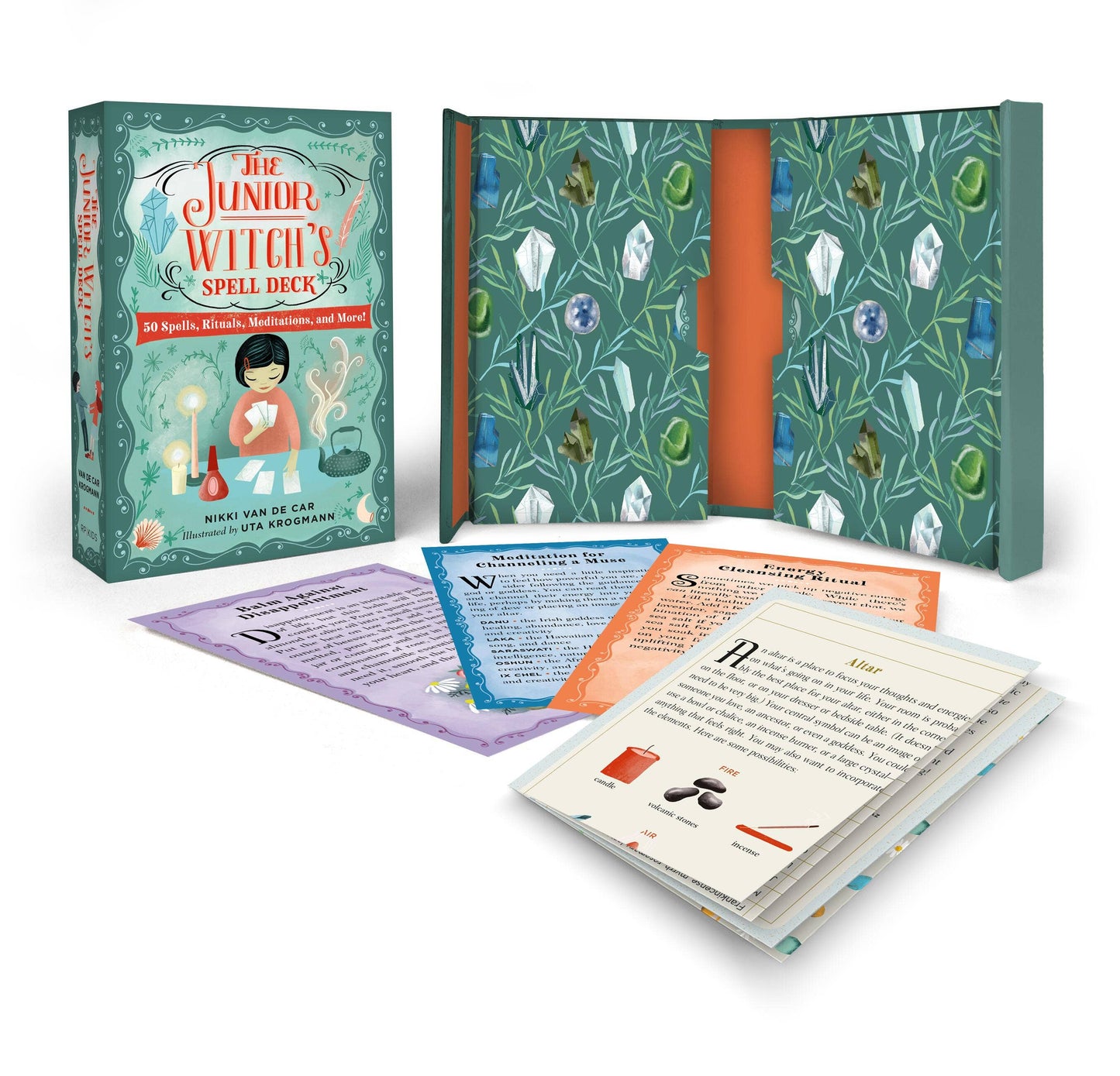 The Junior Witch's Spell Deck packaging with cards displayed on a white background