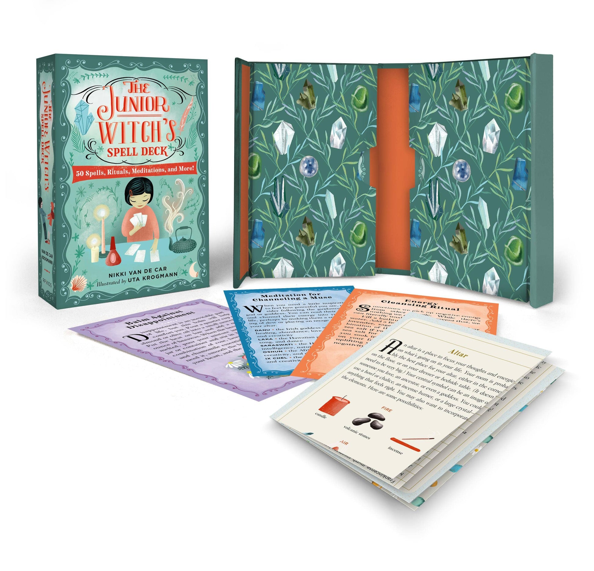 The Junior Witch's Spell Deck packaging with cards displayed on a white background