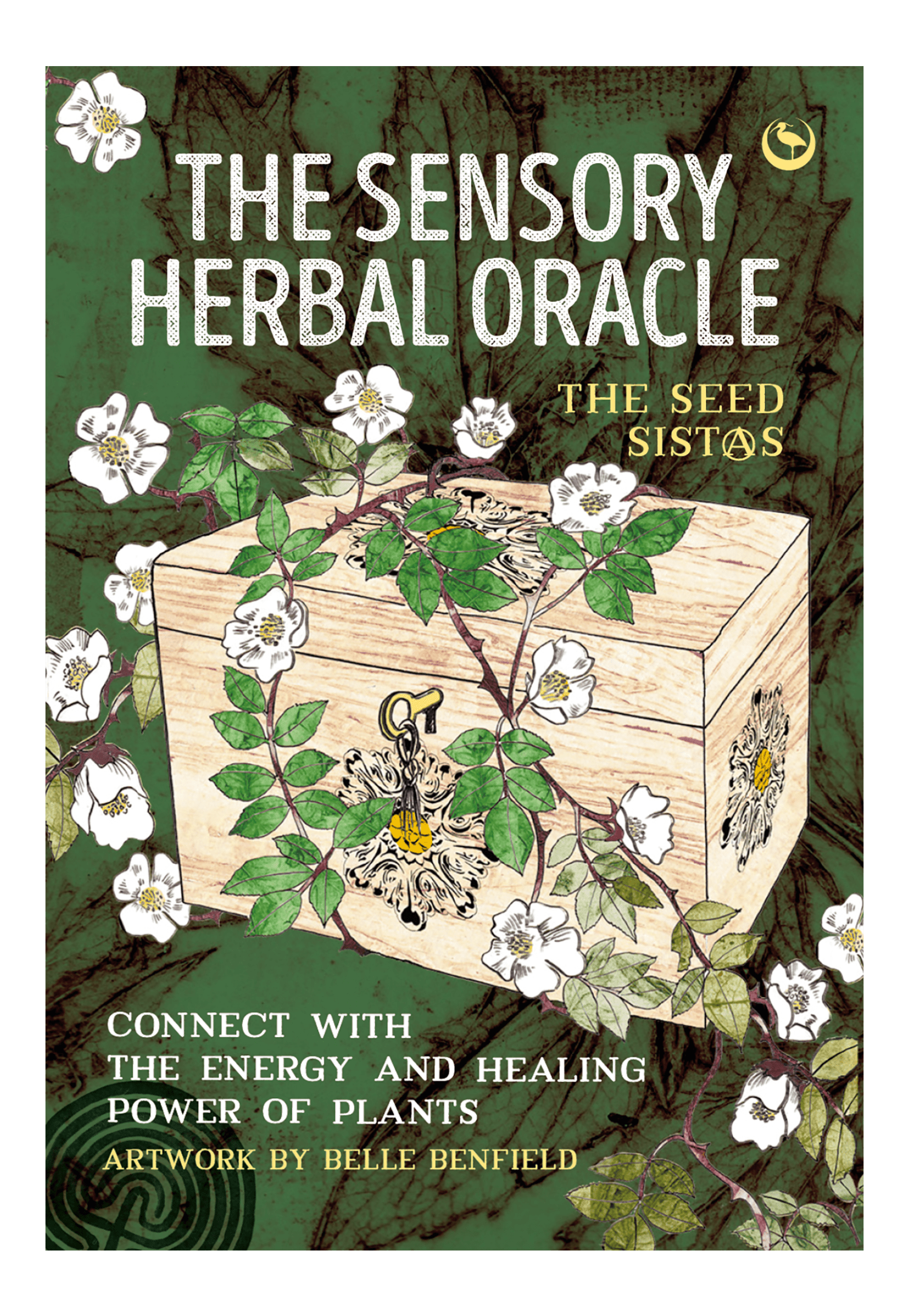 Book cover of 'The Sensory Herbal Oracle' with illustrations of plants and a wooden box.