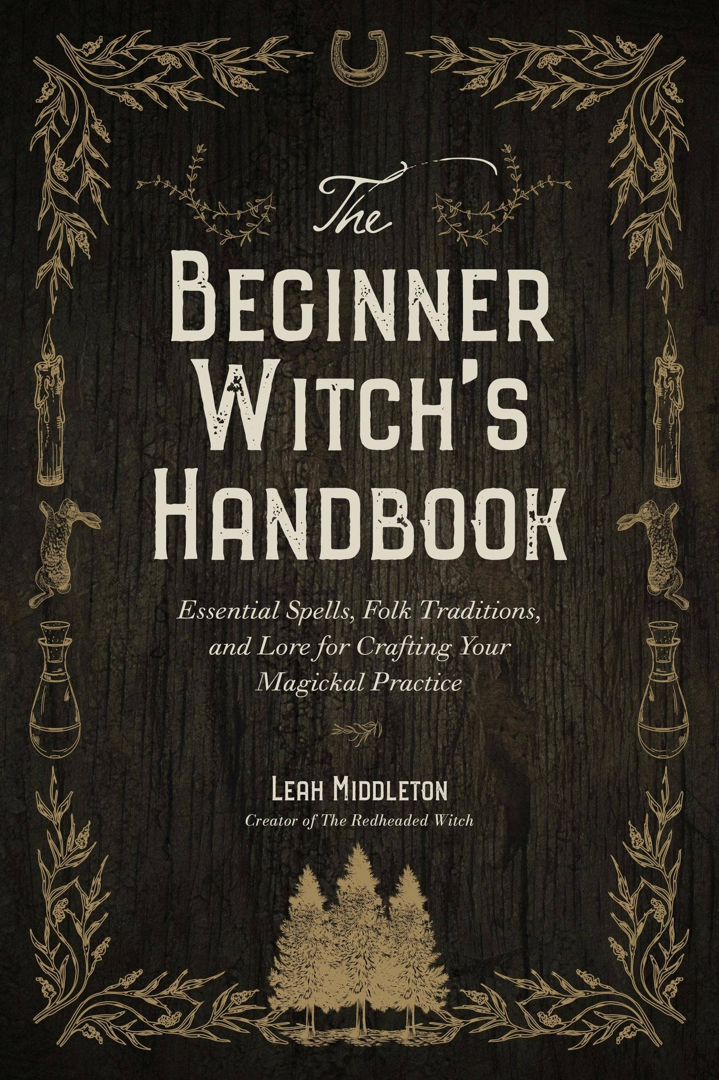 Book cover of 'The Beginner Witch's Handbook' with decorative elements on a dark background