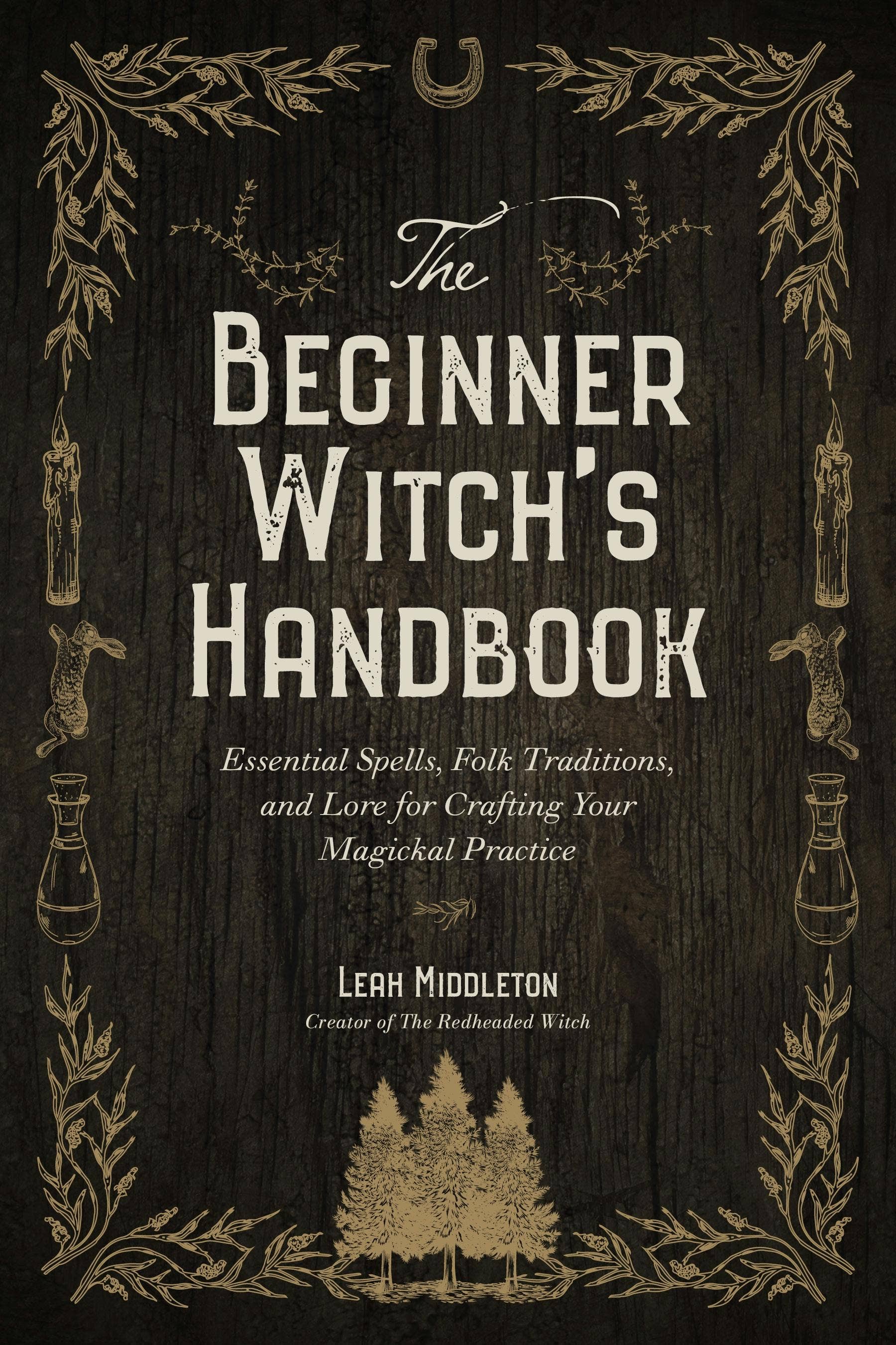 Book cover of 'The Beginner Witch's Handbook' with decorative elements on a dark background