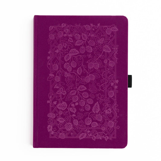 Purple notebook with floral pattern on a white background