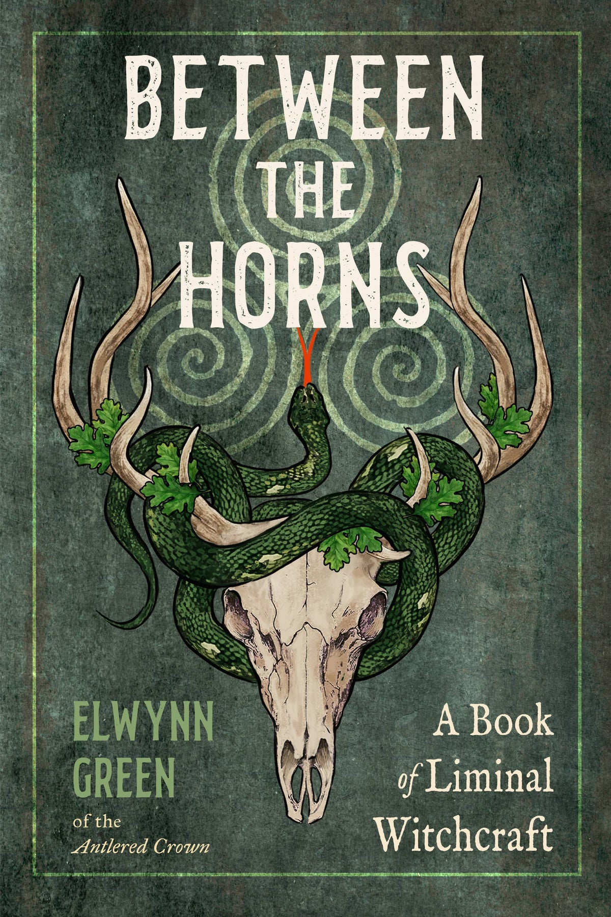 Book cover of 'Between the Horns' with a skull and snake design on a dark background