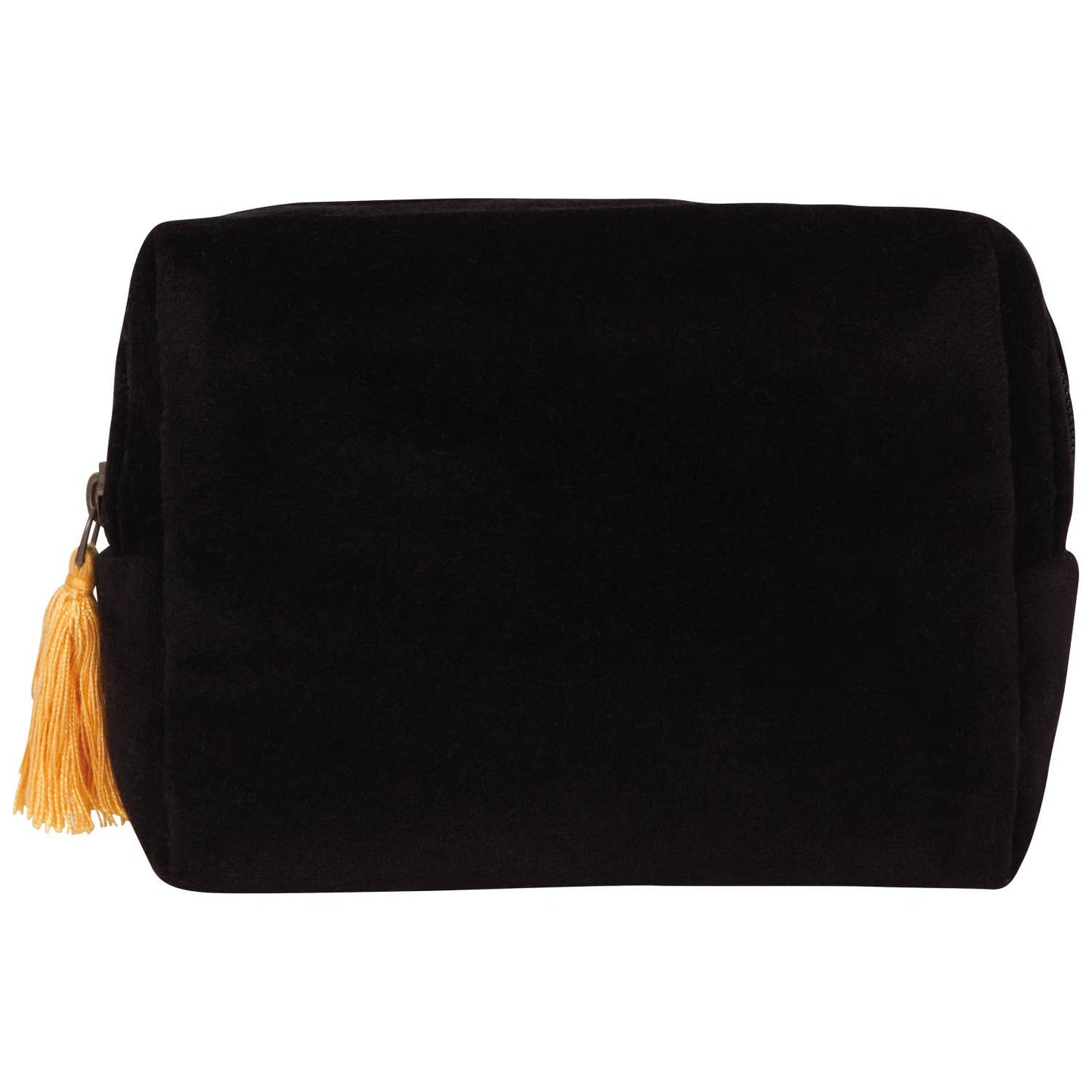 Black pouch with a yellow tassel on a white background