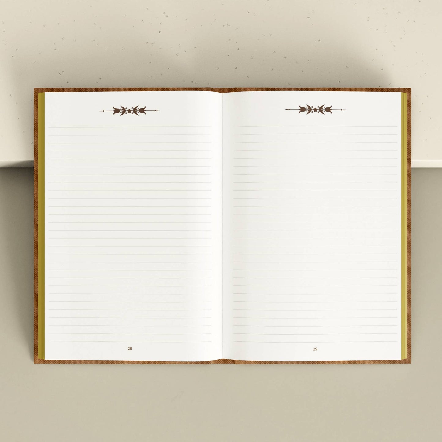 Open notebook with decorative arrows on a plain background