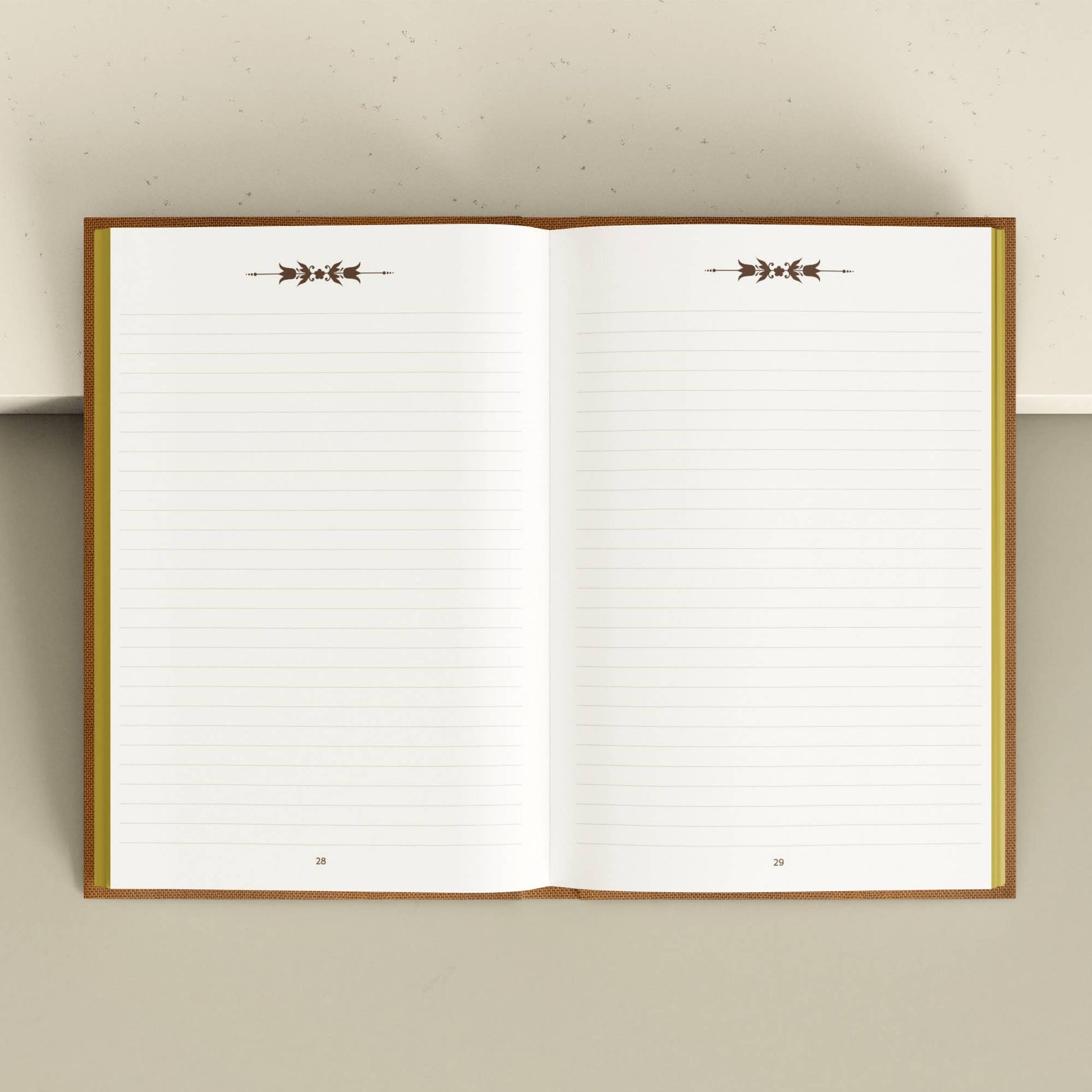 Open notebook with decorative arrows on a plain background