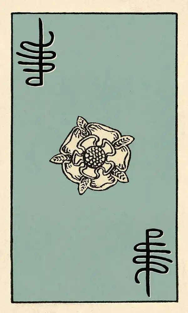 Decorative card with a floral design and stylized leaves on a light blue background