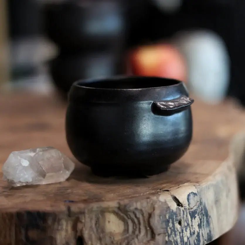 Handmade Black Cauldron Bowl .