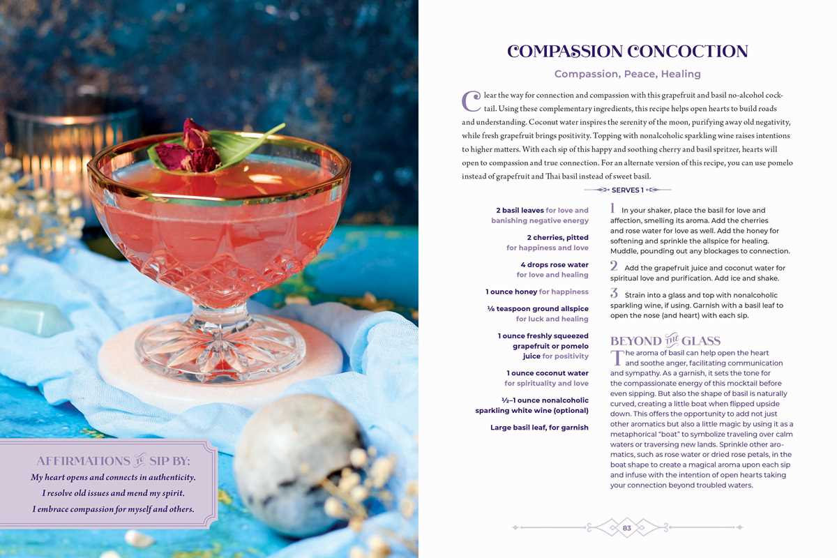Cocktail in a glass with garnish on a blue cloth, recipe card on the right