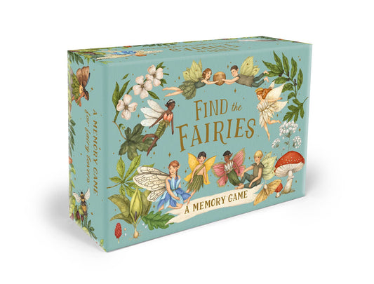 Memory game box with fairies and nature-themed design on a white background