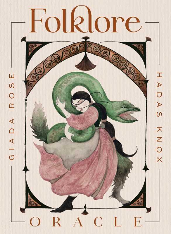 'Folklore Oracle' deck box featuring a stylized illustration of a woman with a snake and decorative text.