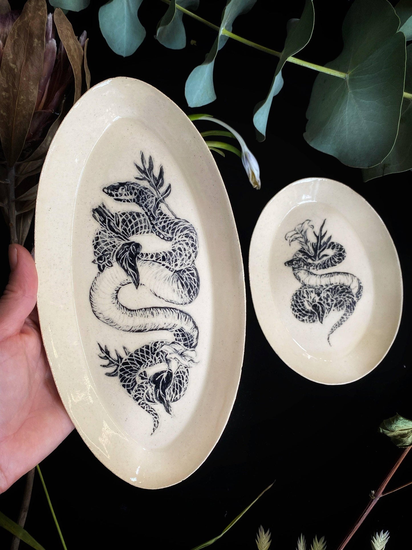 Snake and Poison Plant Ceramic Offering Plate | Oval.