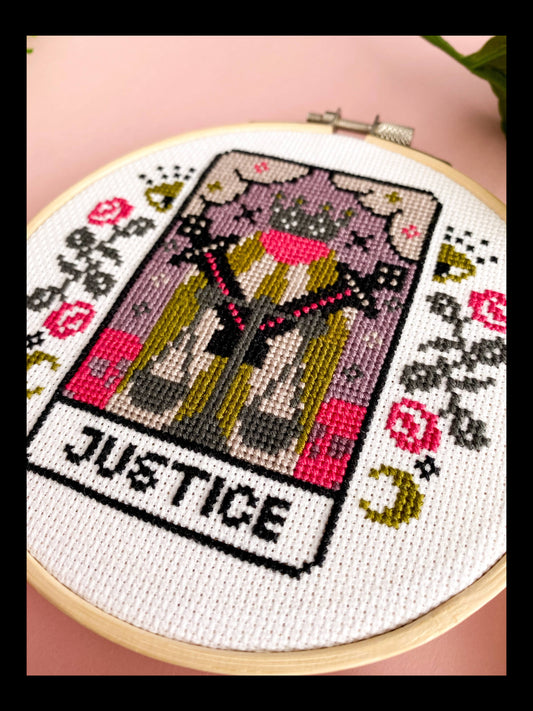 Justice Tarot Card Cross Stitch Kit by Innocent Bones